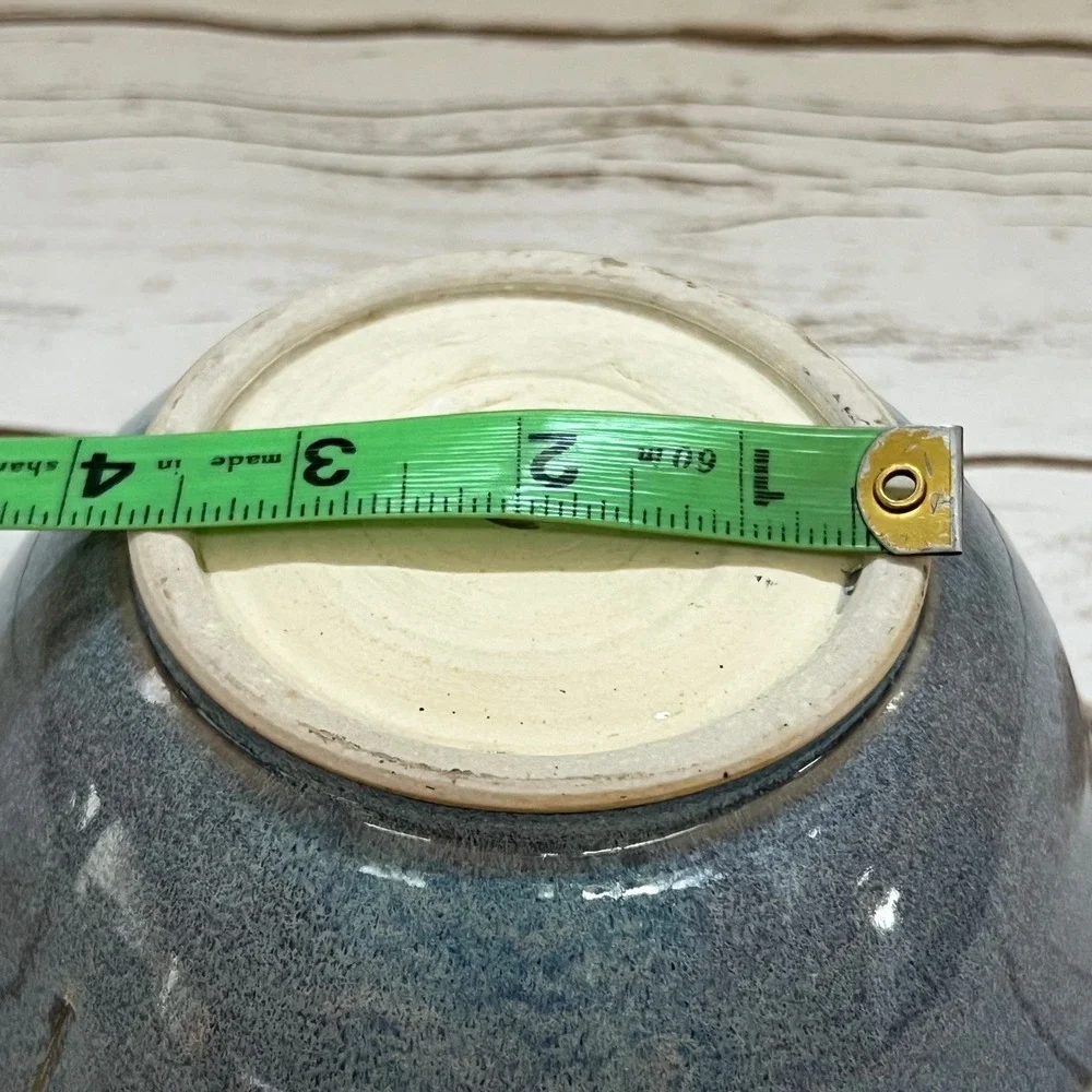 Studio Pottery Bowl Blue Cream Reactive Glaze Artisan Ceramic 6.5in